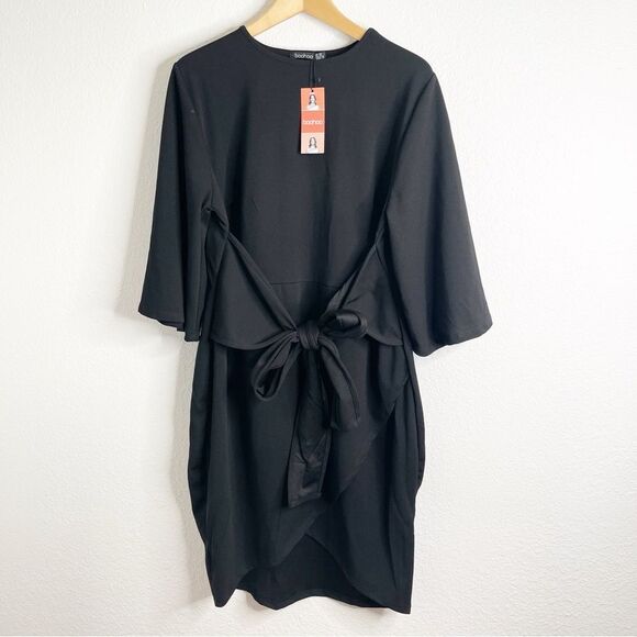 Boohoo Kimono Sleeves Wrap Over Dress Black Size 18 - Picture 2 of 6
